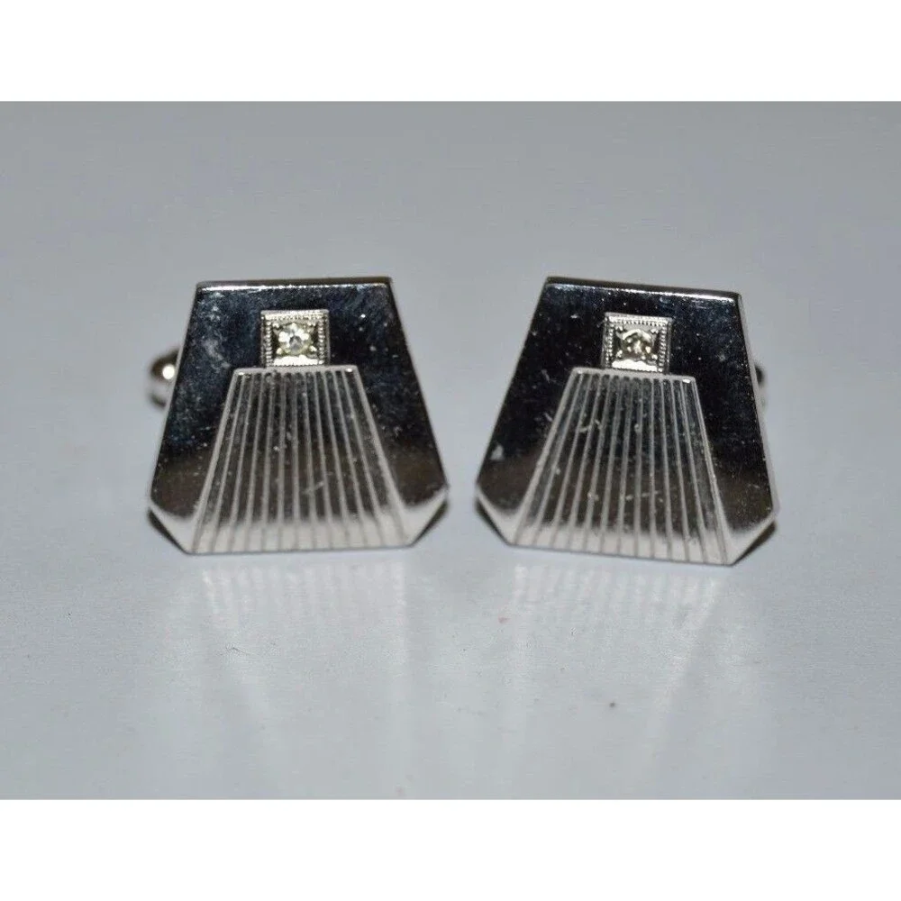 Vintage Chrome Jeweled Cuff Links MISSING ONE JEWEL Rare